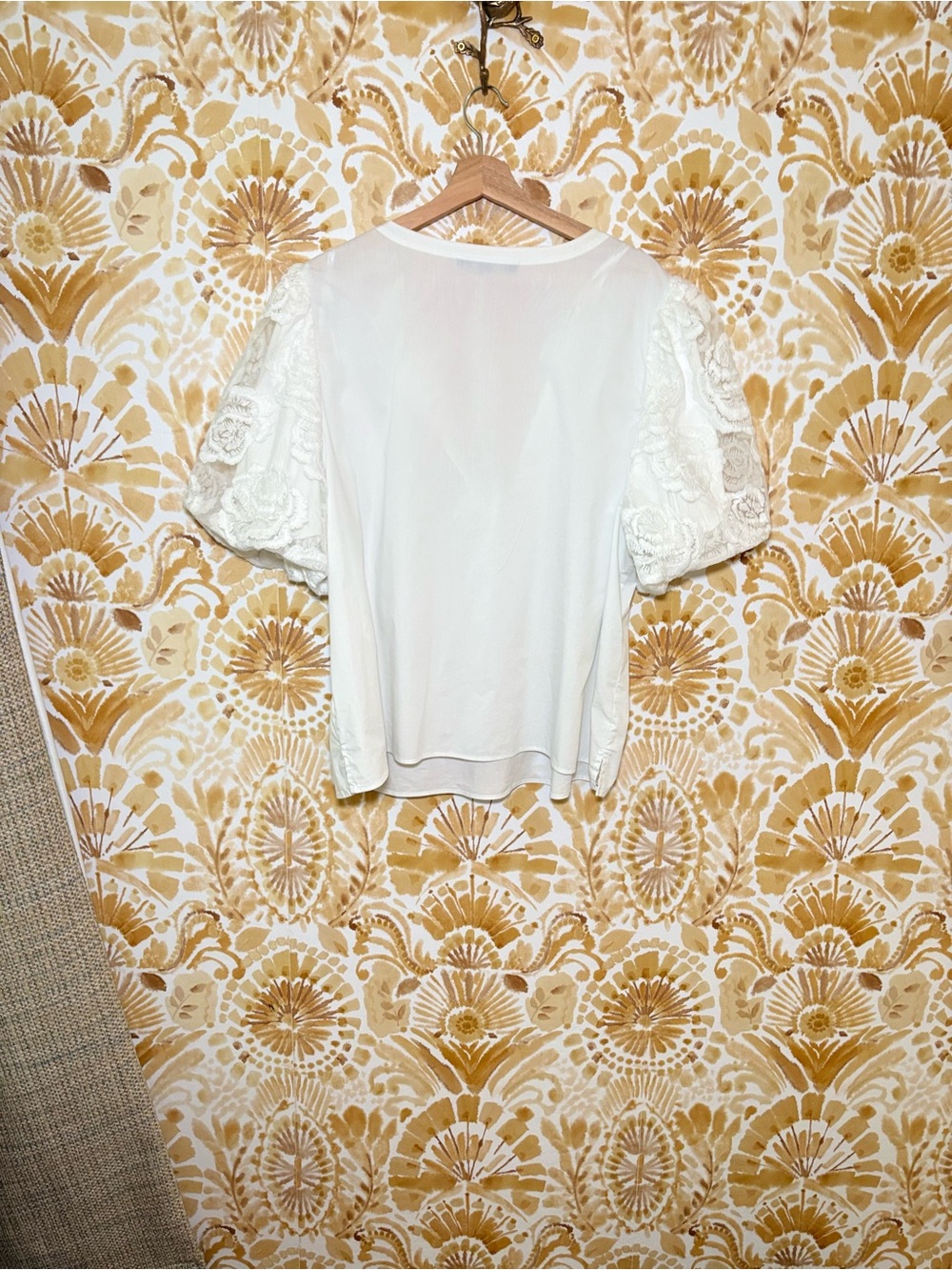 Marc New York White Embroidered Lace Puff Sleeve Blouse | Split Neck Top - Picture 4 of 8